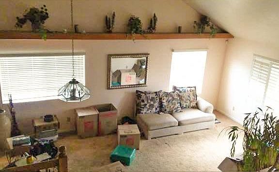 View of living room from stairs