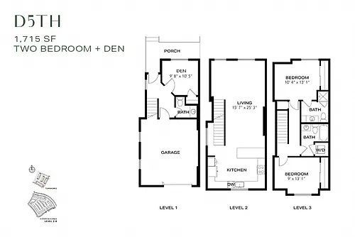 Floor plan Three Bedroom Townhome D5th