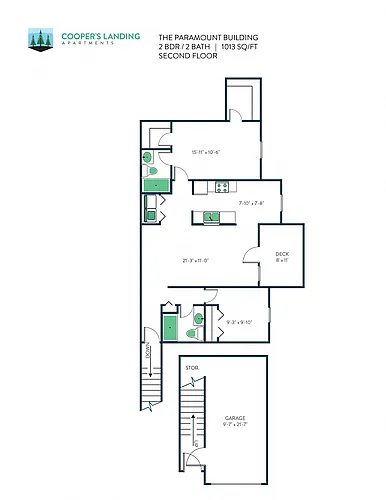 Floor plan 2 Bed, 2 Bath - 1013 sq ft