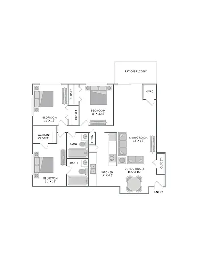 Floor plan 3 Bedroom 2 Bath Plan A