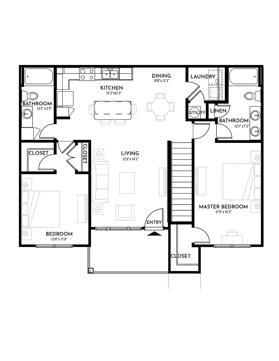 Floor plan 2BR 2BA (1185 SF)