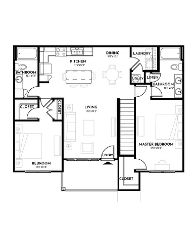 Floor plan 2BR 2BA (1185 SF)
