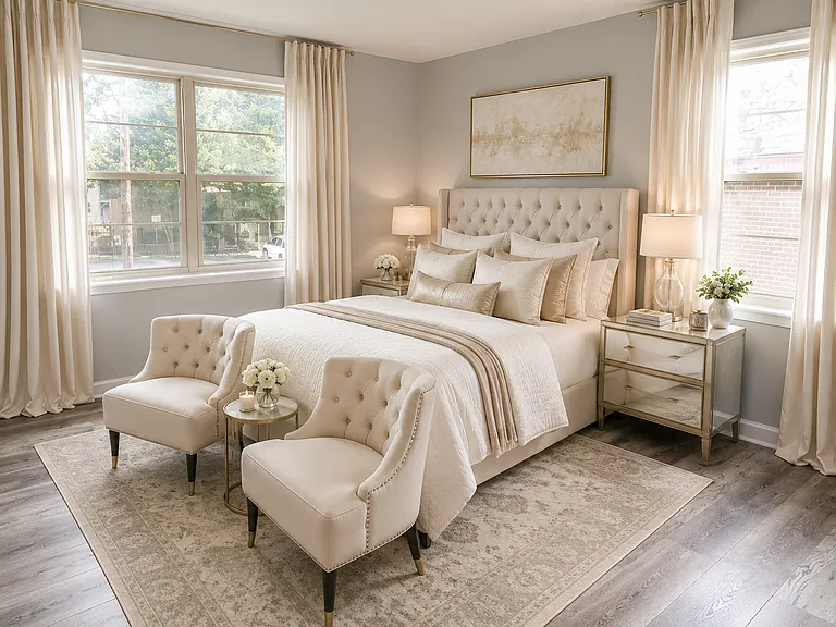 Bright, fully remodeled Bedroom #1 with abundant natural light