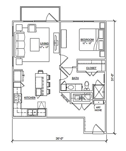 Floor plan A2 Freesia 1x1 722sf