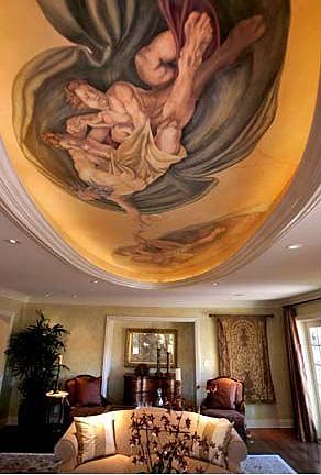 Fresco style painting adorns Formal Living Room ceiling
