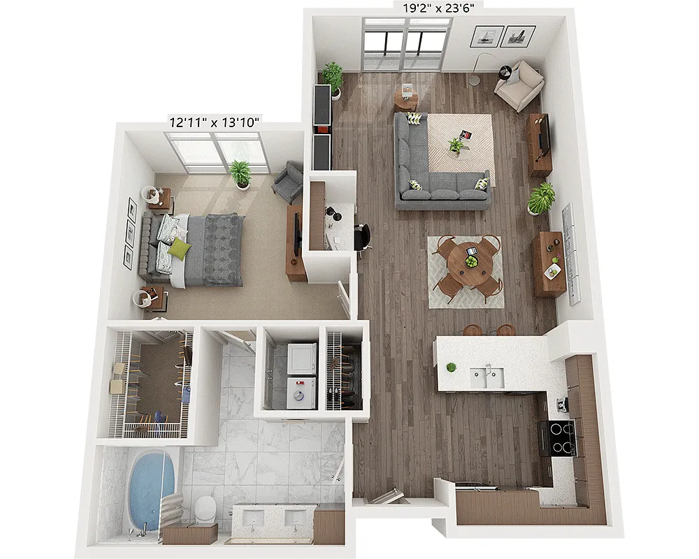 Floor plan One Bedroom A1E2
