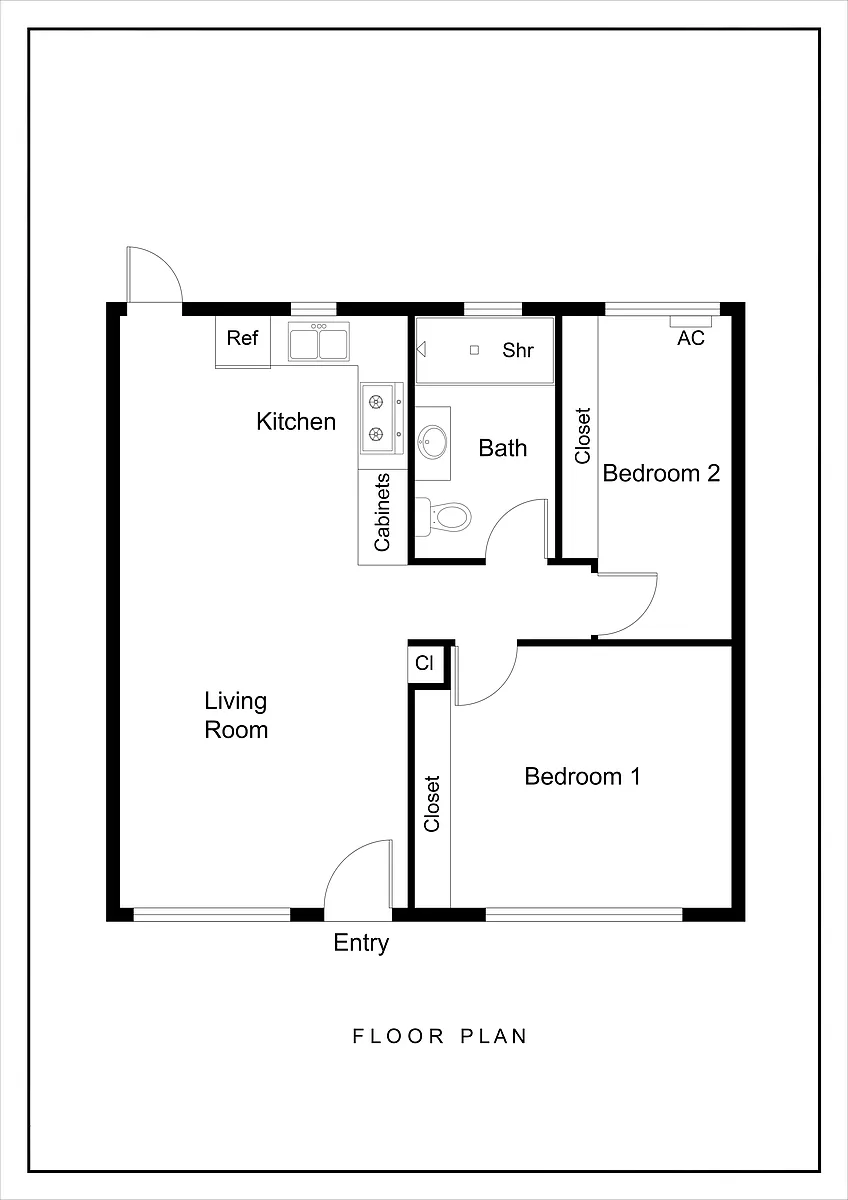 Floor plan Two Bedroom, One Bath