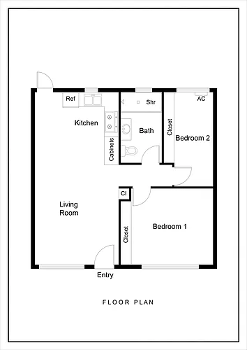 Floor plan Two Bedroom, One Bath