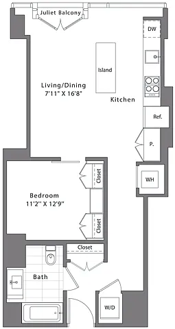 Floor plan 1 Bed - 1 Bath | A02