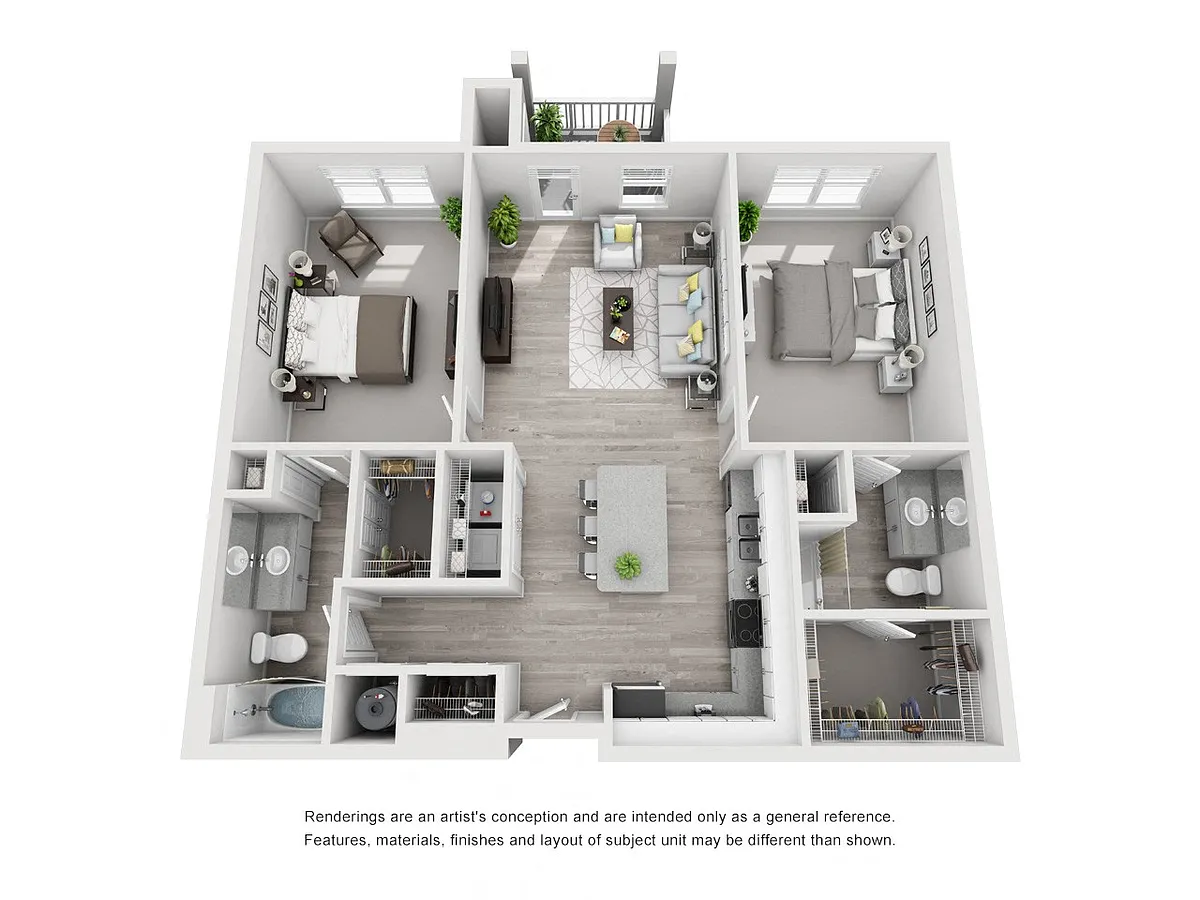 Floor plan 2BR 2BA (1195 SF)