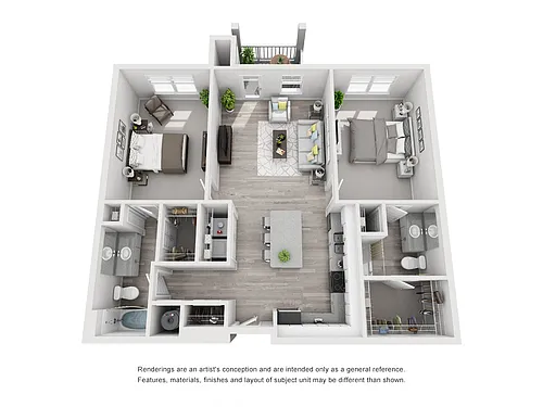 Floor plan 2BR 2BA (1195 SF)