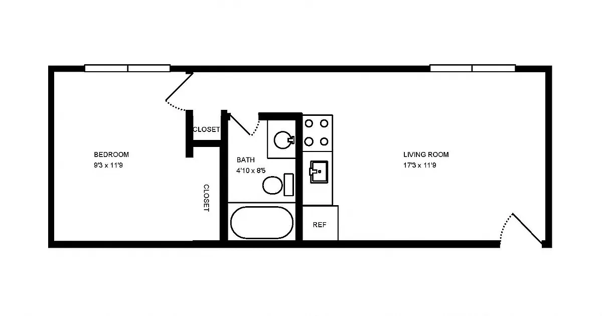 Floor plan VIRGINIA PARK JUNIOR ONE BEDROOM - 500 SQ FT