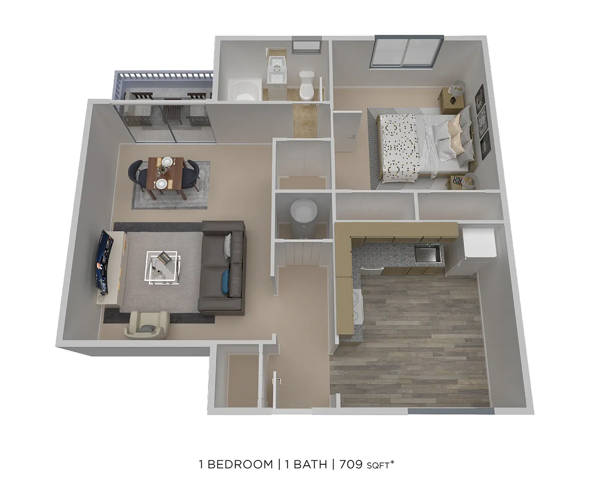 Floor plan One Bedroom - 709 sqft