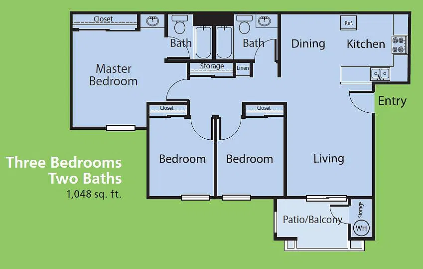 Floor plan Three Bedrooms Two Baths