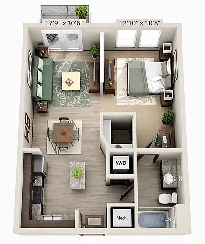 Floor plan A1 Magnolia - One Bedroom, One Bathroom