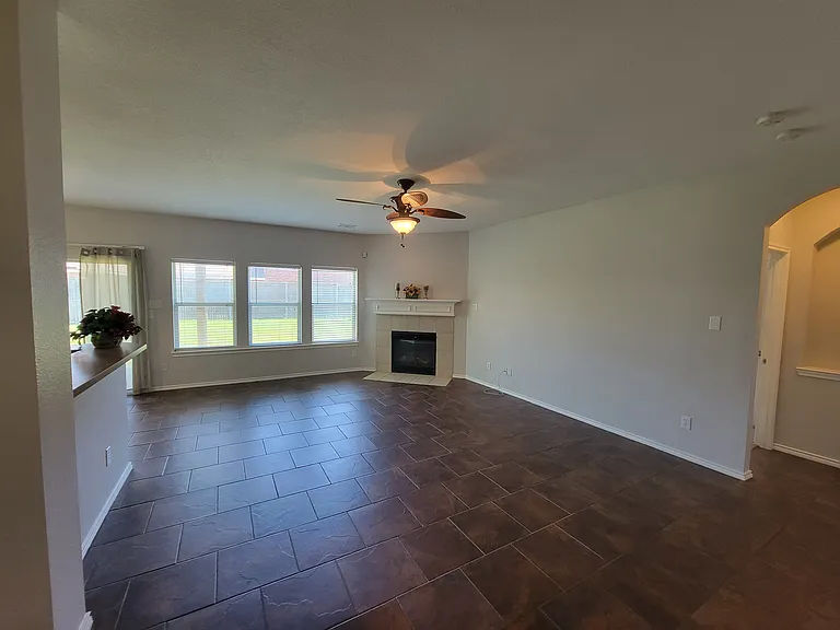 Family Room with Corner Fireplace