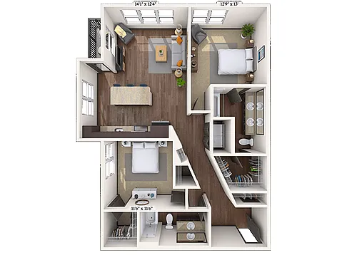 Floor plan Traditional 2x2 1176-1190 SF