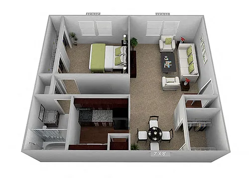 Floor plan 1 Bedroom, 1 Bath