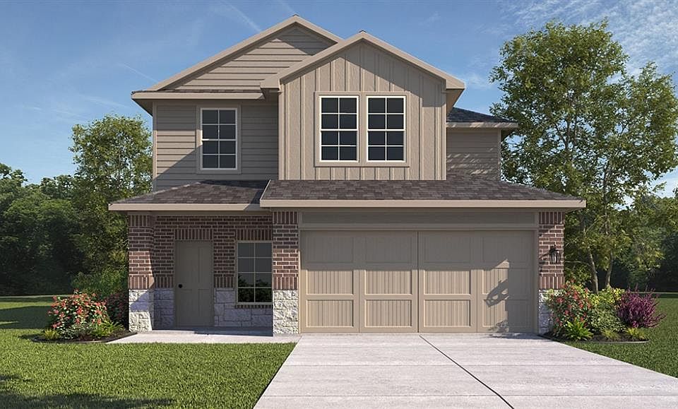 Front Elevation-D.R. Horton''s Hanna floor plan elevation A- All Home and community information, including pricing, included features, terms, availability and amenities, are subject to change at any time without notice or obligation. All Drawings, pictures, photographs, video, square footages, floor plans, elevations, features, colors and sizes are approximate for illustration purposes only and will vary from the homes as built.