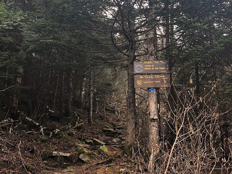 Hiking trails to Hunter Mountain Fire Tower, Devils Path, West Kill Mountain, and surrounding areas just two miles down the road.