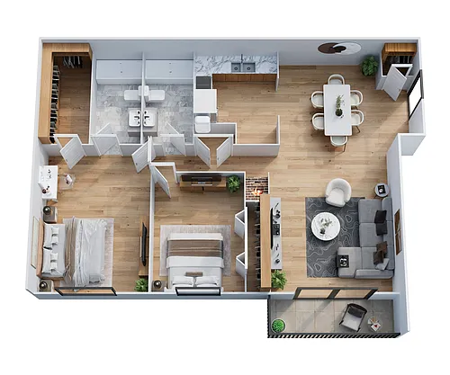 Floor plan Two Bedrooms, Two Bathrooms