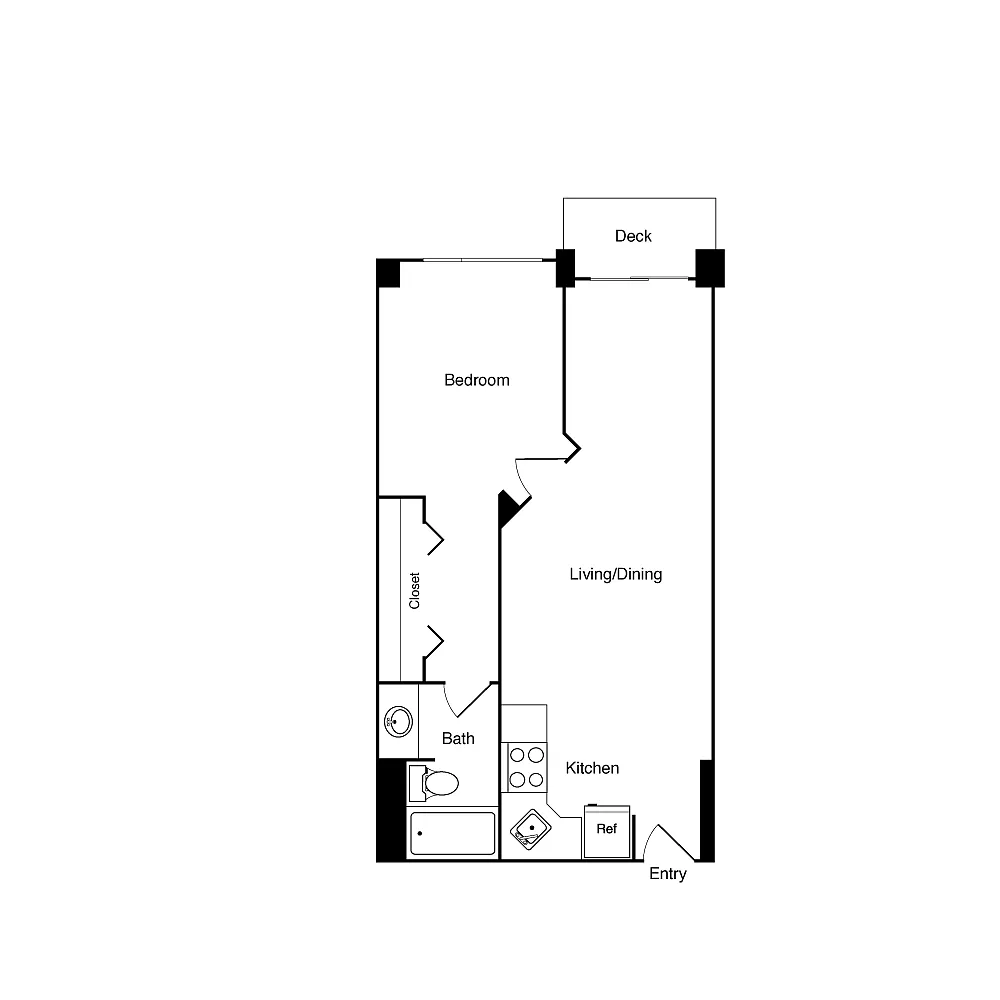 Floor plan 1 Bed 5B, 6B, 5D, 6D, 5F, 6F SW
