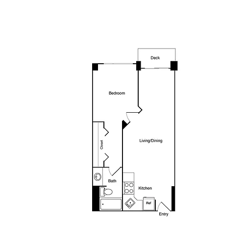 Floor plan 1 Bed 5B, 6B, 5D, 6D, 5F, 6F SW