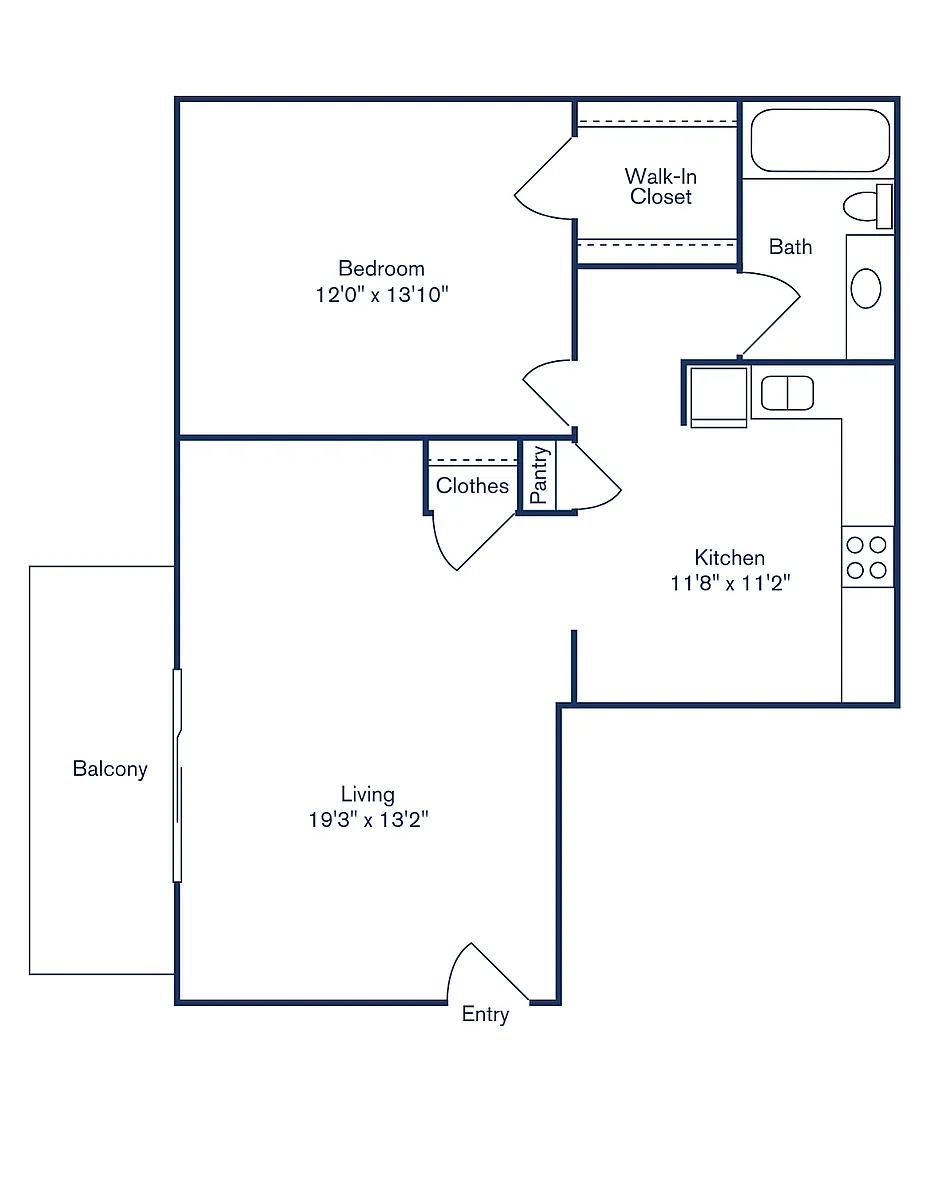 Floor plan Phase I, Floorplan B, 1 Bedroom, 1 Bath