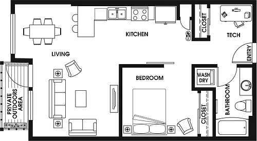 Floor plan 1 Bed/1 Bath Open Den ARCH-A1-2