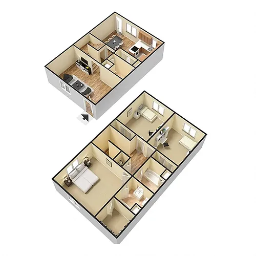Floor plan C1 Three Bedroom Townhome