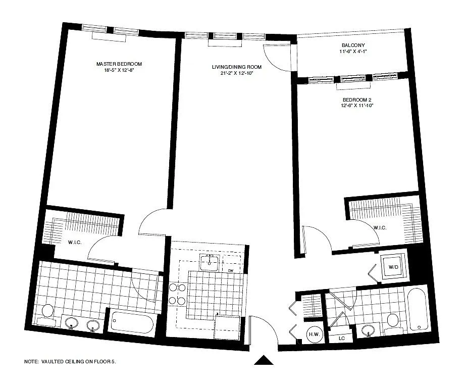 Floor plan P1 2BR 2BA (1228 SF)