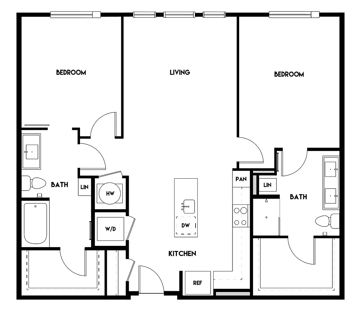Floor plan 2BR 2BA (1154 SF)-B3