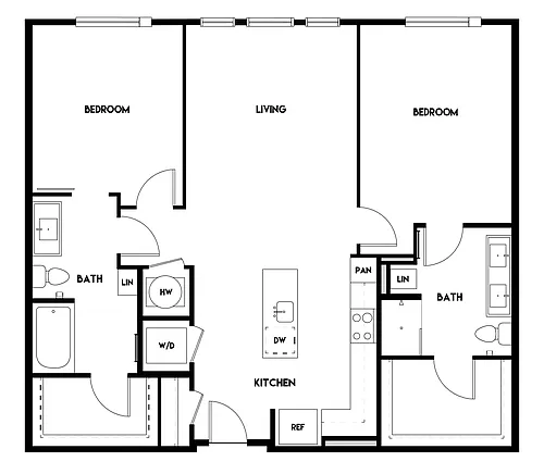 Floor plan 2BR 2BA (1154 SF)-B3