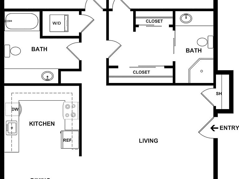 2 BD / 2 BA 1,050 SF