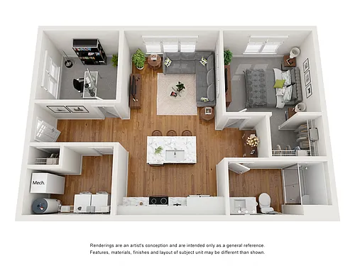 Floor plan 1 Bedroom 1 Bath with Den - Lower - South