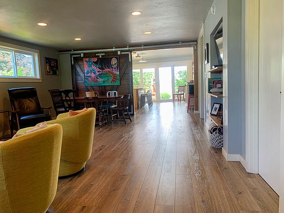 Great open floor plan with living room, dining room and kitchen.