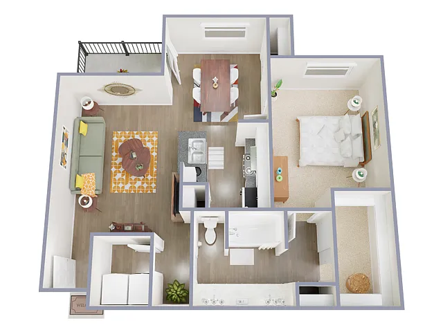 Floor plan 1 Bed, 1 Bath C (80% Income Restricted)