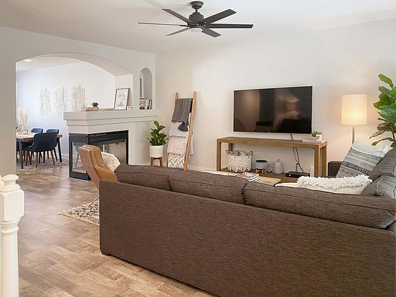 Spacious living room with gas fireplace