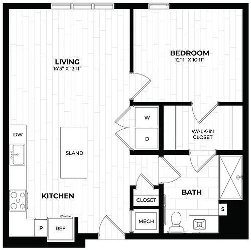 Floor plan 1 Bed/1 Bath-1.6 ANSI