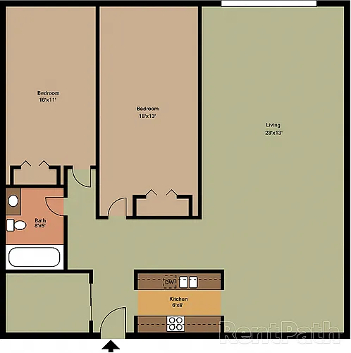 Floor plan 2 Bedroom 1 Bath