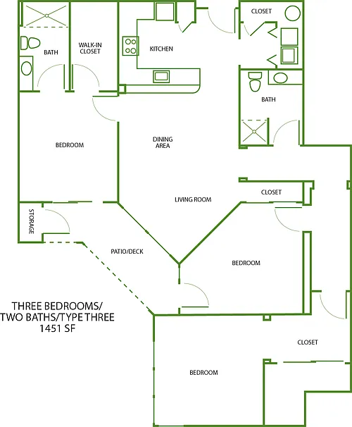 Floor plan 3x2 Bluff - 1451 SF