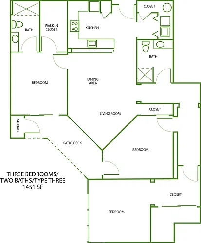 Floor plan 3x2 Bluff - 1451 SF