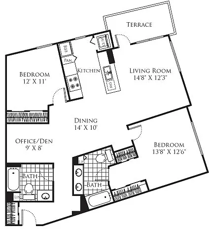 Floor plan 2 Bedroom FP 13 with Den
