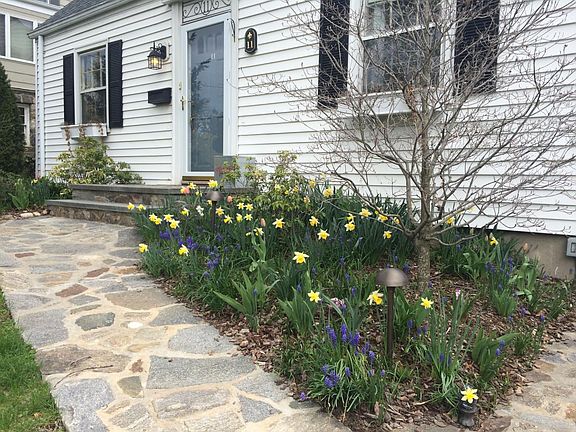 The front walk and flower beds