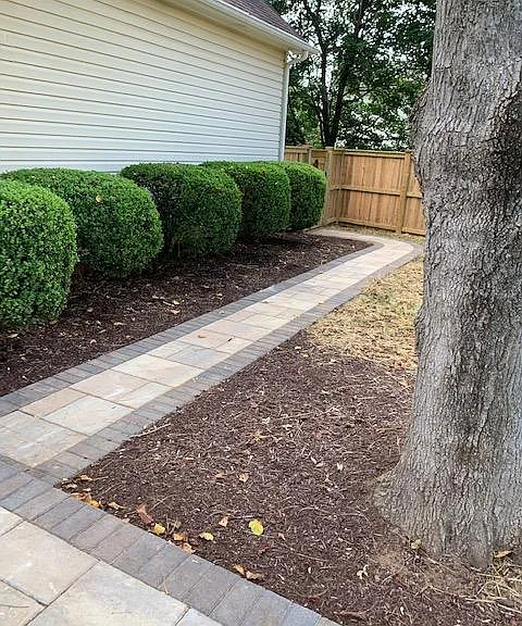 West side of back yard with pathway to front gate