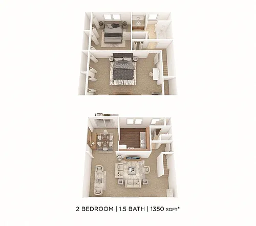 Floor plan Two Bedroom 1.5 Bath Townhome- 1,350 sqft