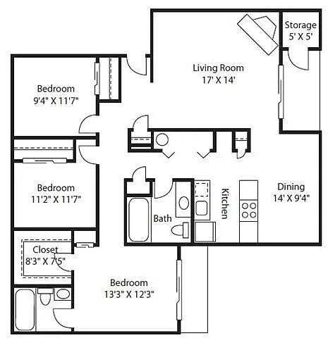 Floor plan 3 Bed 2 Bath