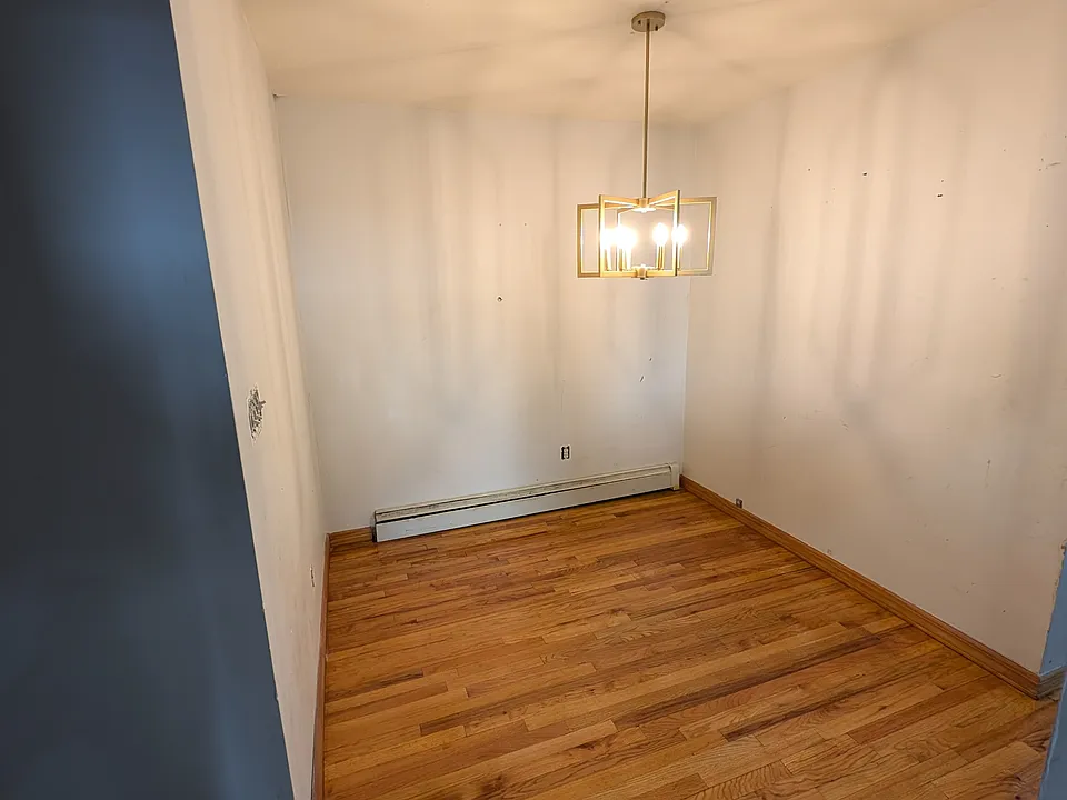 Dining area with new chandelier