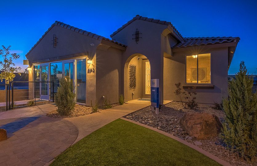 The single-story Hewitt home design modeled with Home Exterior A option and enhanced with front yard
