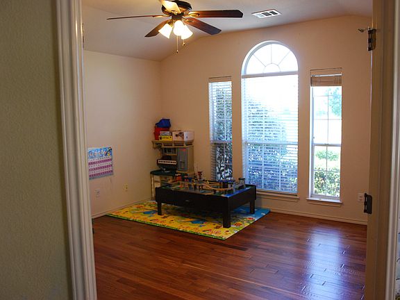 Office with hardwood floor